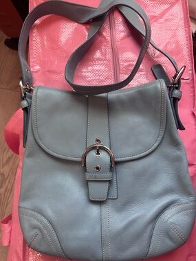 Classic Coach Blue Leather Shoulder Bag - Unbranded